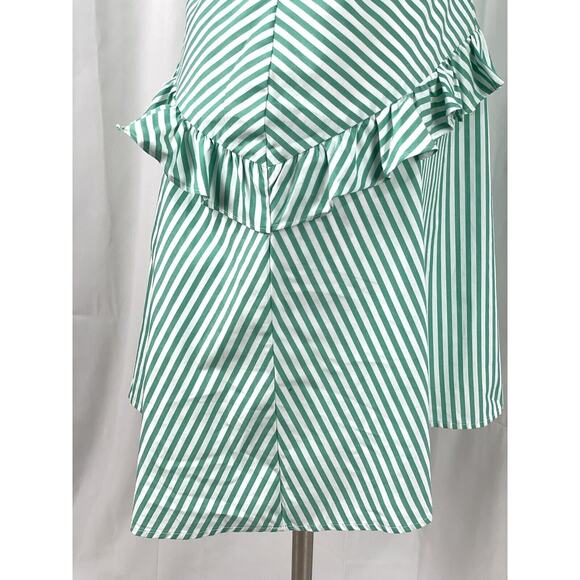 BCBGeneration Tie Shoulder Green And White Stripe Ruffle Dress 6 - Picture 16 of 16